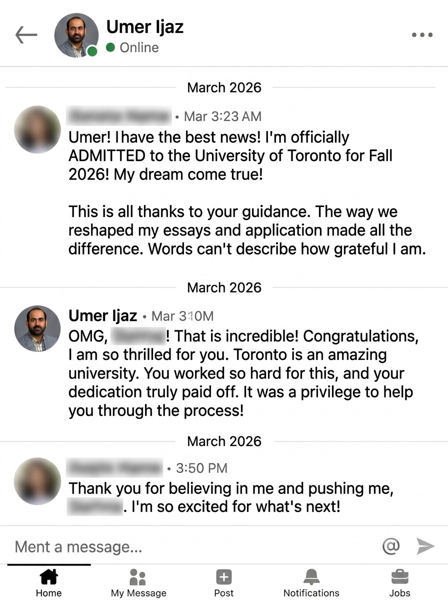 LinkedIn conversation with a student (name hidden)