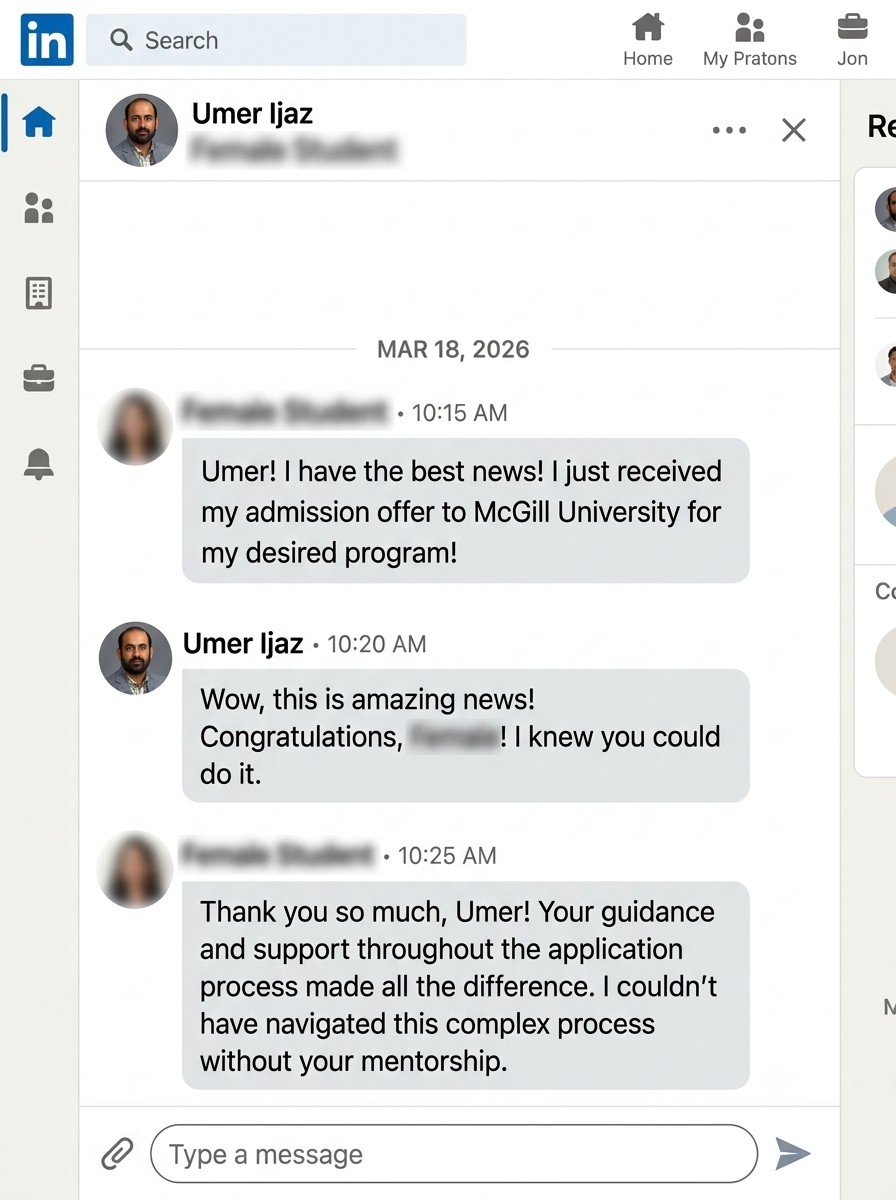 LinkedIn conversation with a student (name hidden)